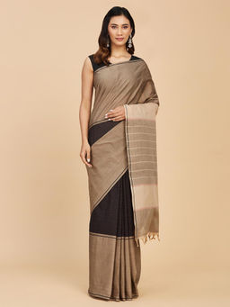 Fabindia - Black Cotton Saree Without Blouse