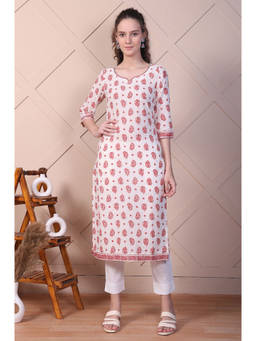 Aurelia - Cream Ethnic Motifs Cotton Blend Straight Kurta