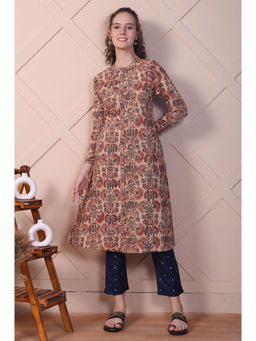 Folksong - Brown Kalamkari Printed Pure Cotton Straight Kurta