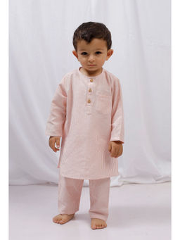 Tjori - Orange Striped Cotton Kurta And Pyjama (Set of 2)