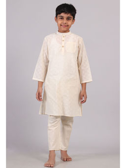 Tjori - White Cotton Kurta Pyjama (Set of 2)
