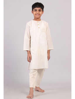 Tjori - White Silver Cotton Stripes Kurta Pyjama (Set of 2)
