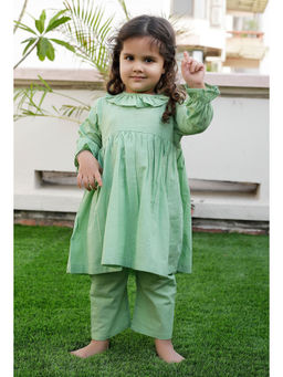 Tjori - Oly Green Cotton Kurta And Pant (Set of 2)