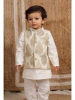 Tjori - White Cream Brocade Nehru Jacket