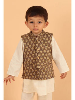 Tjori - Amay Khaki Ajrakh Print Cotton Nehru Jacket