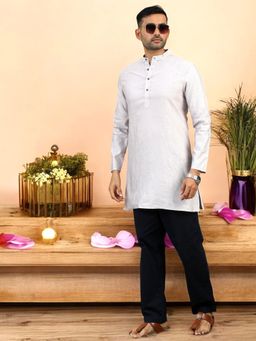 TATTVA - Men's Floral Mandarin Collar Long Sleeves Polyester Straight Short Kurta