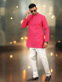 TATTVA - Men Chikan Embroidery Cotton Blend Straight Kurta