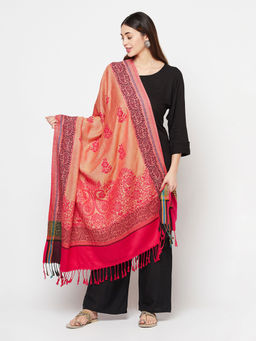 Safaa - Rose Color Woven Design Viscose Acrylic Shawl For Women