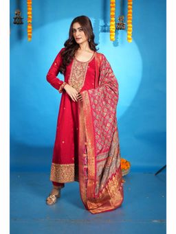 Autumnlane - Kaveri Ruby Full Work Anarkali Suit (Set of 3)