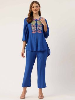 Autumnlane - Raya Cyan Embroidered Co-Ord (Set of 2)