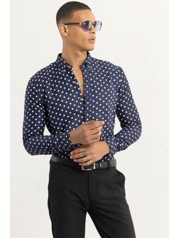 Snitch - Cord Weave Navy Blue Polka Dot Shirt