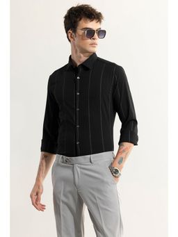 Snitch - Dual Self Stripe Black Giza Cotton Shirt