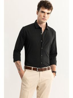 Snitch - Elegant Brown Stripe Black Giza Cotton Shirt
