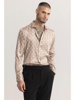 Snitch - Dapperdot Beige Silky Satin Shirt