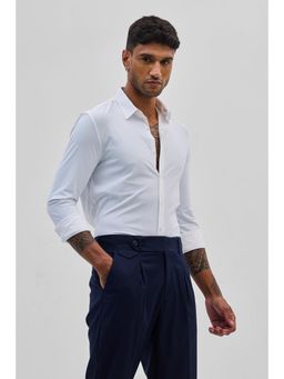 Snitch - White Stretchable Pique Shirt