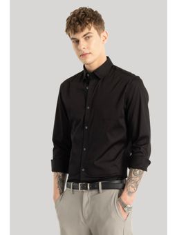 Snitch - Satin Stretch Black Plain Shirt