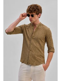 Snitch - Light Brown Mandarin Embroidered Shirt
