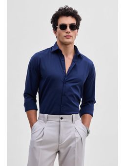 Snitch - Navy Blue Slim Fit Stretch Shirt