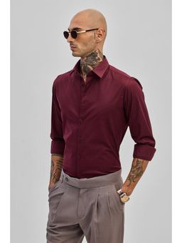 Snitch - Maroon Stretchable Slim Fit Shirt