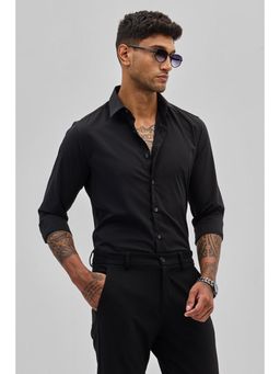 Snitch - Black Slim Fit Stretch Shirt