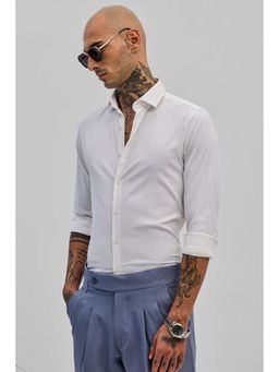 Snitch - White Textured Slim Fit Shirt