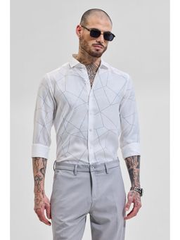 Snitch - White Geometric Slim Fit Shirt