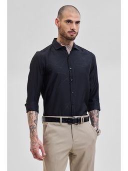 Snitch - Black Geometric Slim Fit Shirt