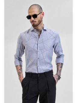 Snitch - Light Grey Geometric Slim Fit Shirt