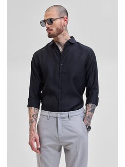 Snitch - Black Self Design Slim Fit Shirt