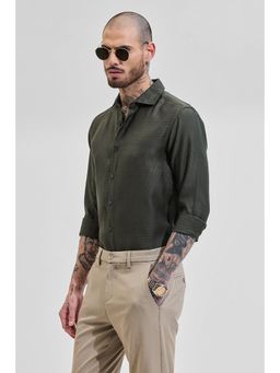 Snitch - Olive Self Design Slim Fit Shirt