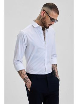 Snitch - White Slim Fit Stretch Shirt