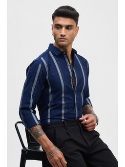 Snitch - Dark Blue Stripes Slim Fit Shirt