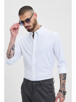 Snitch - White Slim Fit Stretch Shirt