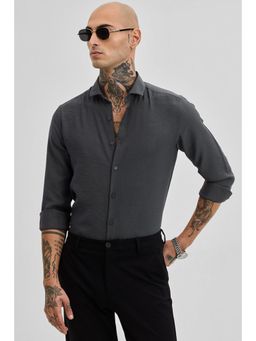 Snitch - Charcoal Grey Slim Fit Linen Blend Shirt