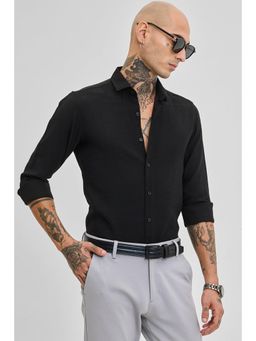 Snitch - Black Slim Fit Linen Blend Shirt