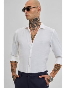 Snitch - White Slim Fit Linen Blend Shirt