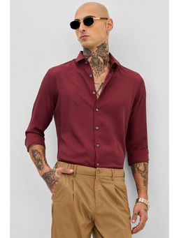 Snitch - Maroon Slim Fit Shirt