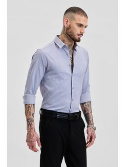 Snitch - Light Purple Self-Design Slim Fit Shirt