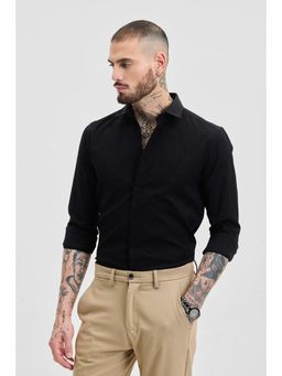 Snitch - Black Self-Design Slim Fit Shirt