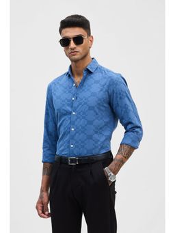 Snitch - Blue Self-Design Slim Fit Shirt
