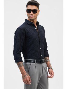 Snitch - Black Self-Design Slim Fit Shirt