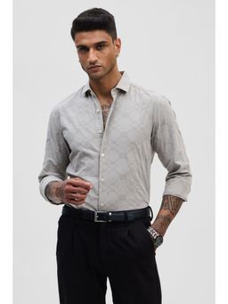 Snitch - Light Grey Self-Design Slim Fit Shirt