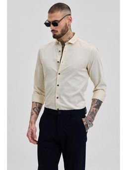 Snitch - Cream Self-Design Slim Fit Shirt