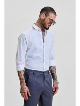 Snitch - White Self-Design Slim Fit Shirt