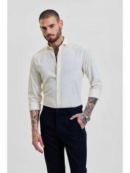 Snitch - Cream Self-Design Slim Fit Shirt