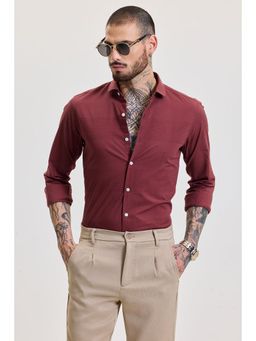 Snitch - Maroon Self-Design Slim Fit Shirt