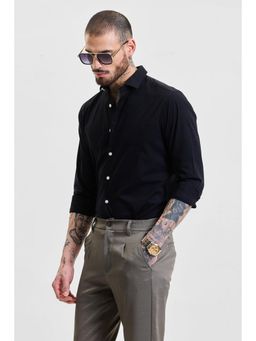 Snitch - Black Self-Design Slim Fit Shirt
