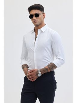 Snitch - White Self Design Slim Fit Shirt