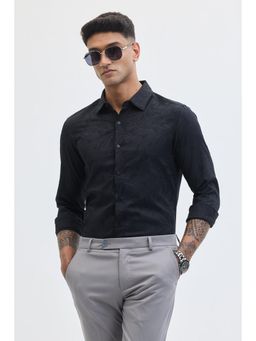 Snitch - Black Self Design Slim Fit Shirt