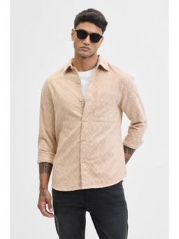 Snitch - Beige Geometric Regular Fit Overshirt